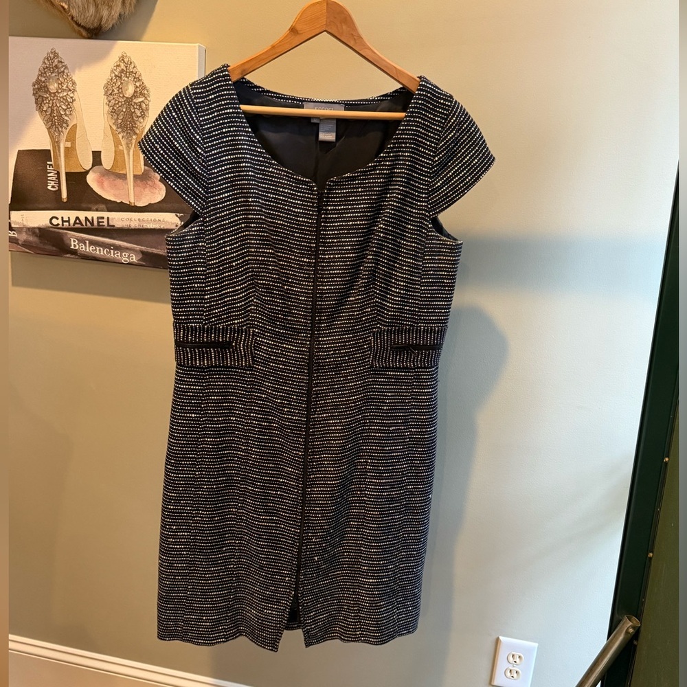 ECCOCI by Carlisle Navy/White Tweed Cap Sleeve Dress Size 12/L - Picture 7 of 9